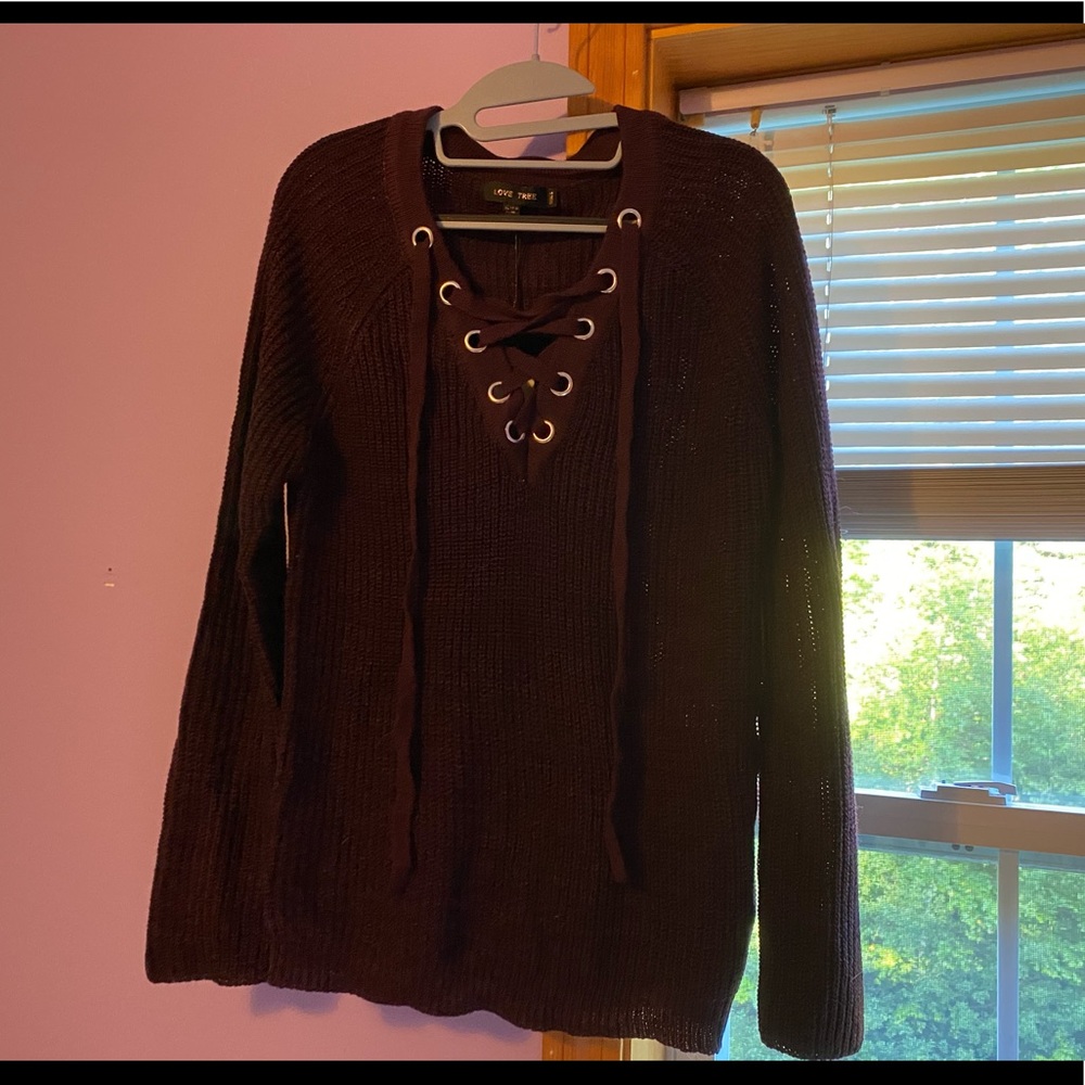 New with tags! Burgundy Lace Up Soft Cozy Sweater